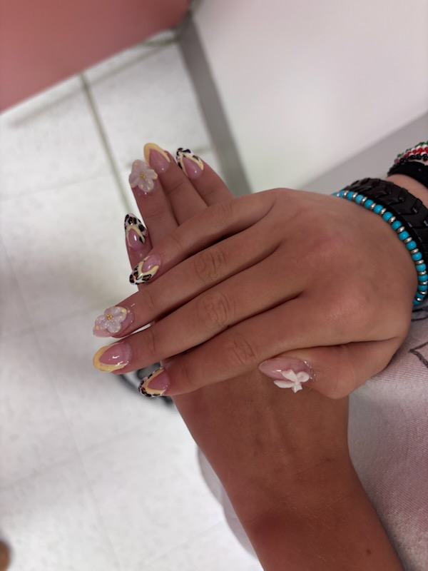 Leopard and Floral Almond press-on nails
