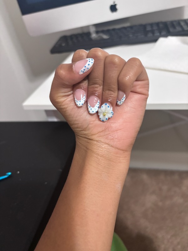 Blue Floral French Tip press-on nails